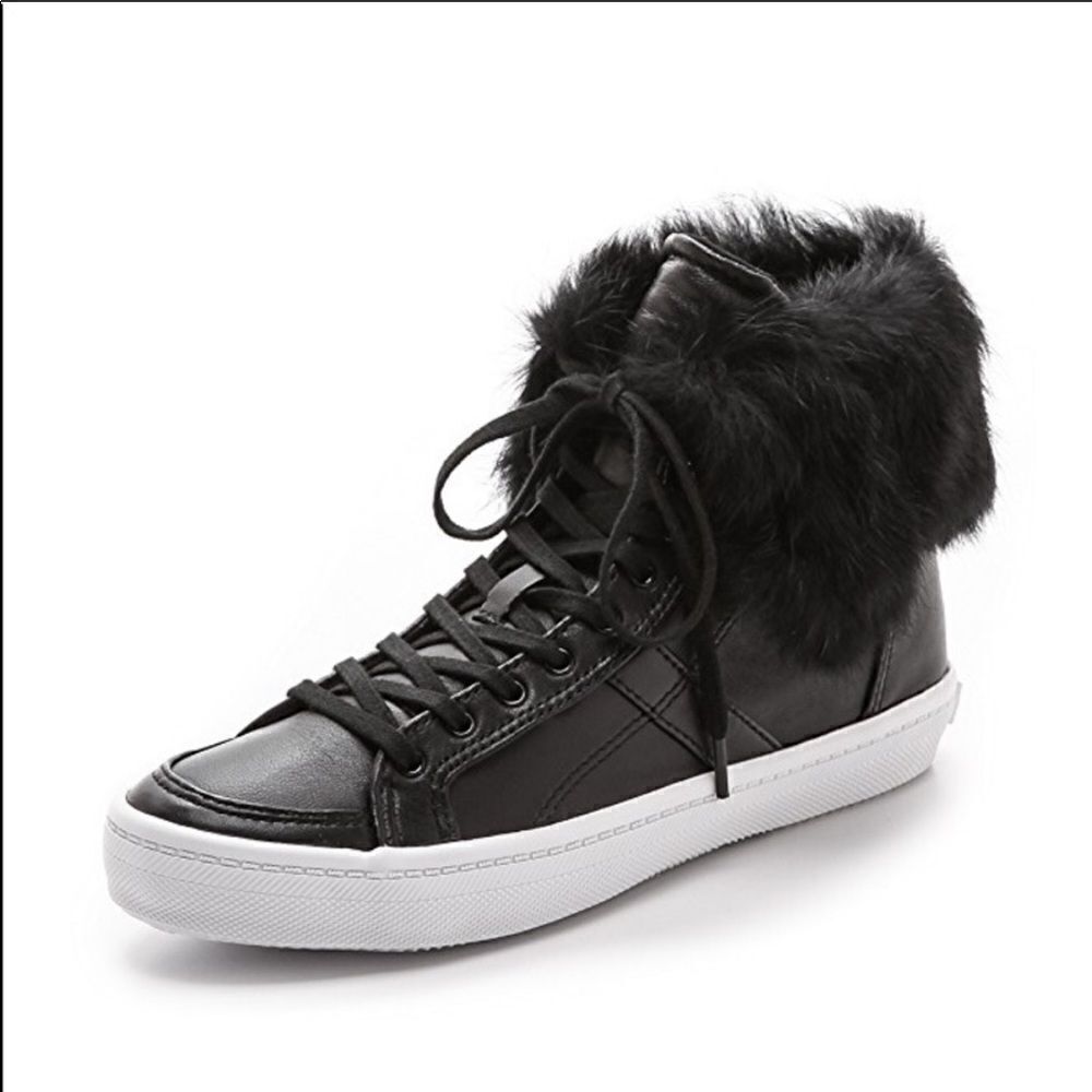 Rebecca Minkoff Sasha Leather Fur Trim Sneakers - Picture 5 of 15